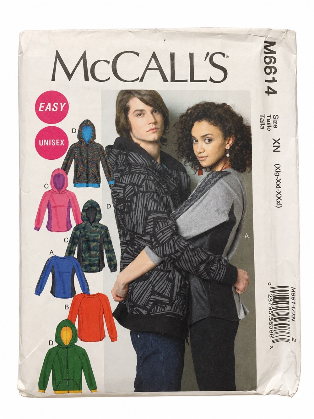 McCall’s M6614 Unisex Tops Jacket Hoodie Sewing Pattern XL XXL XXXL Uncut